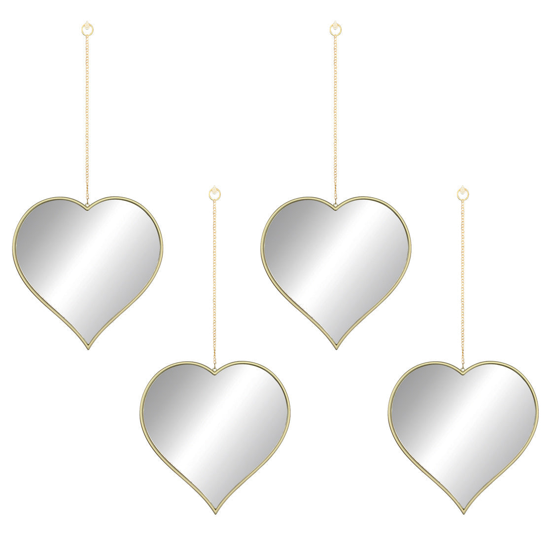 4pc Mirror Set with Metal Chain | Heart on a String | Size: 4 - 10" Mirrors