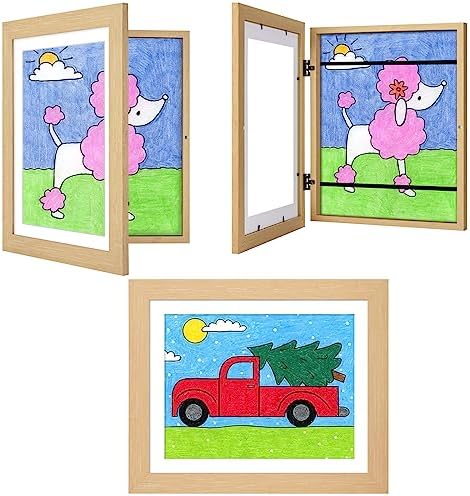 3-Pack Kids Woodgrain Art Frames - 10x12.5 with Mat, 8.5x11 Without Mat, Changeable Front Opening, Holds Drawings, Crafts