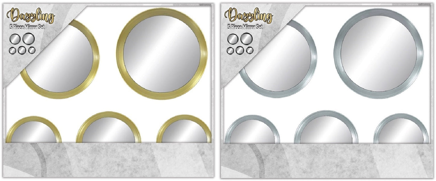 5PC CIRCULAR MIRROR SET IN GOLD & SILVER - SIZE: 1 - 10" , 9" + 7"  & 2 - 6" Mirrors