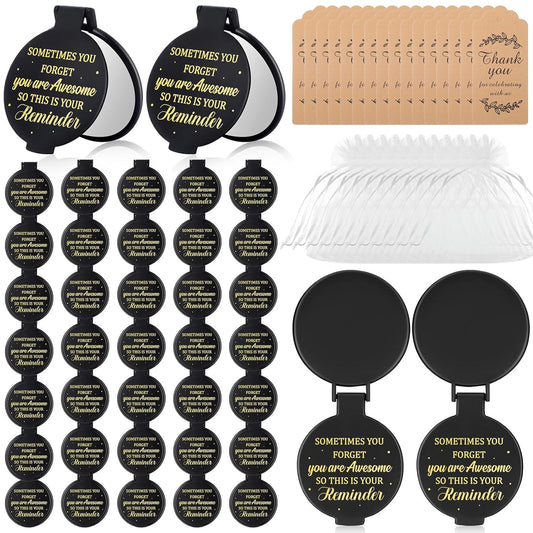 50 Sets Inspirational Compact Mirror Bulk Employee Appreciation Gifts Bulk Pocket Makeup Mirrors Thank You Tags Organza Bags for Female Girls Daughter Bachelorette Bridal Party Souvenir Gift