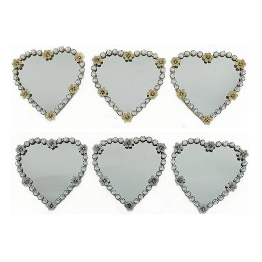 3PC BEDAZZLED HEART MIRROR SET - SIZE: 3 - 10" Mirrors