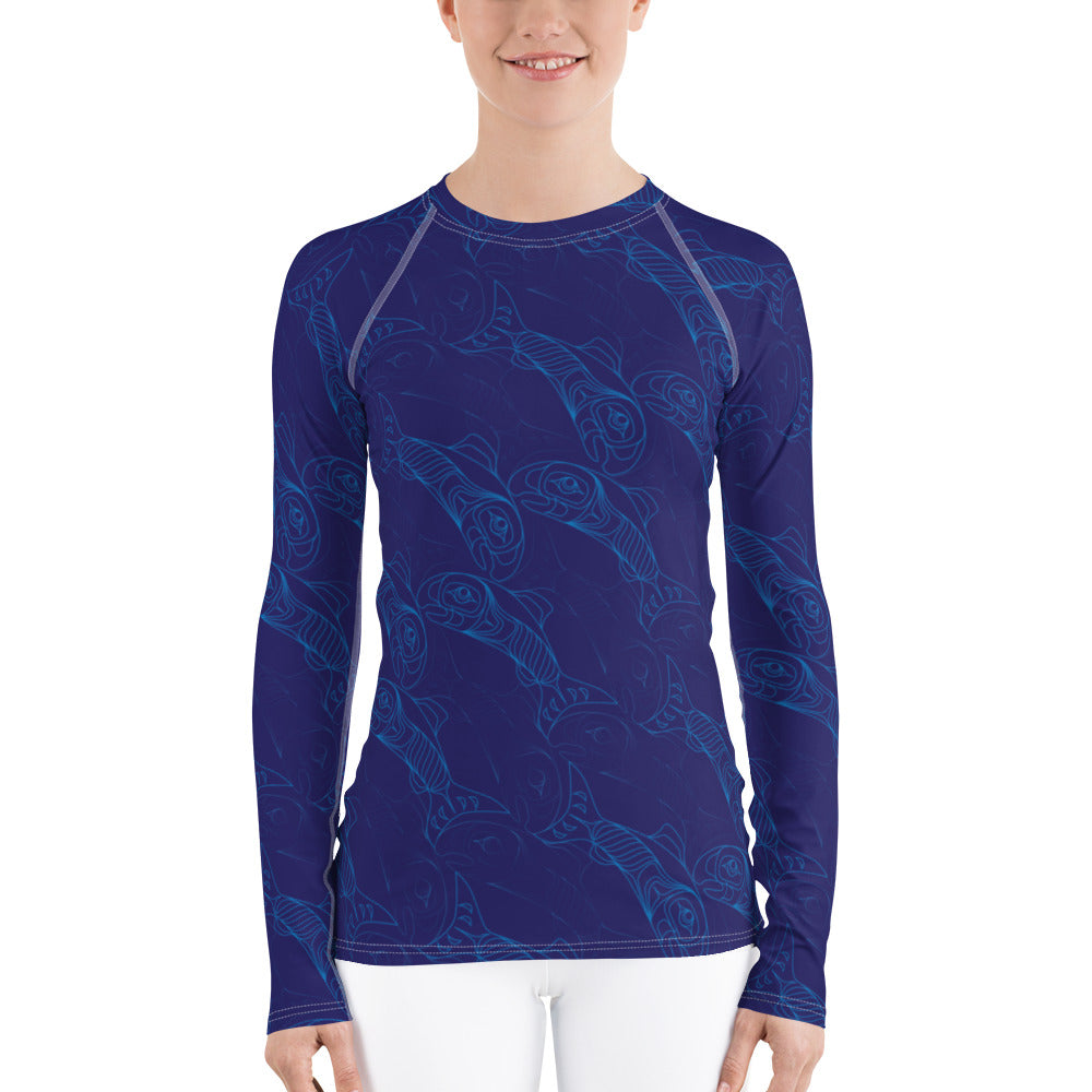 Women's Salmon Tessellation Long Sleeve Athletic Top (Rash Guard)