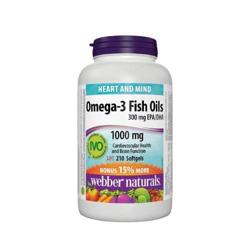 Webber Naturals Omega-3 Fish Oils 300 mg EPA/DHA 1000mg 210 Softgels