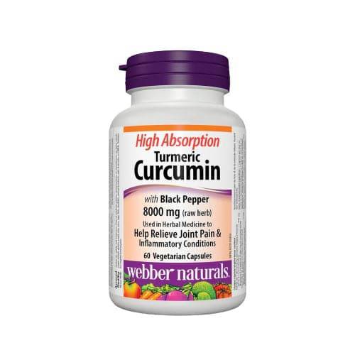 Webber Naturals Turmeric Curcumin High Absorption with Black Pepper 8000mg (raw herb) 60 Veg Capsules