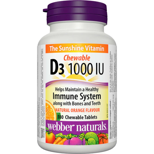Webber Naturals Vitamin D3 1000 IU Chewable Tablets Sunshine Boost 180 pcs NEW
