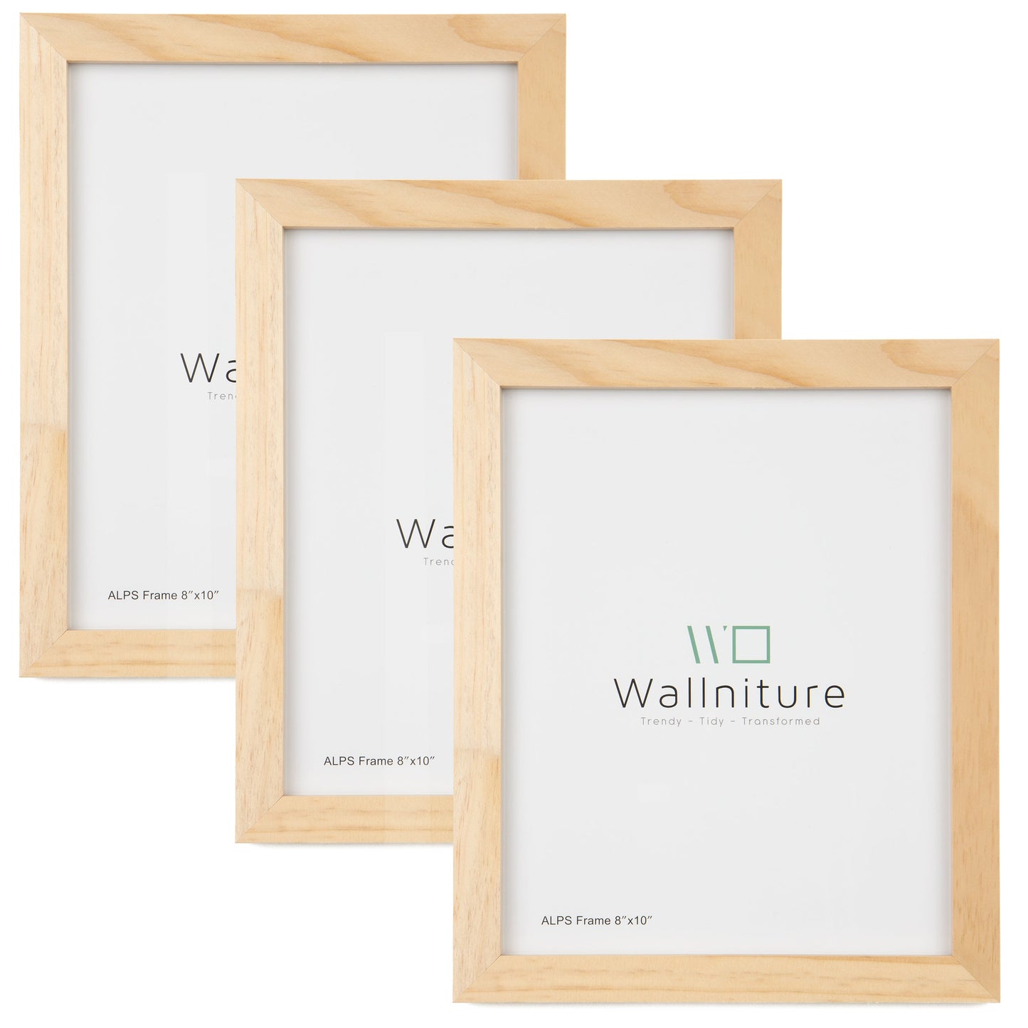 WOODALPS 8" x 10" Wooden Picture Frame - Set of 3 - Natural