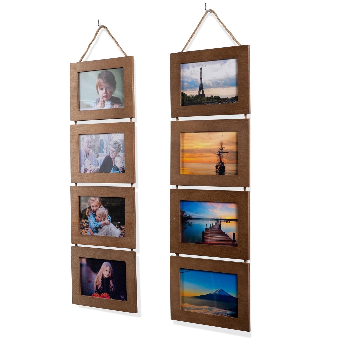 WOODARIES Hanging Collage Picture Frame - 4” x 6” Photos - Walnut - Set of 2