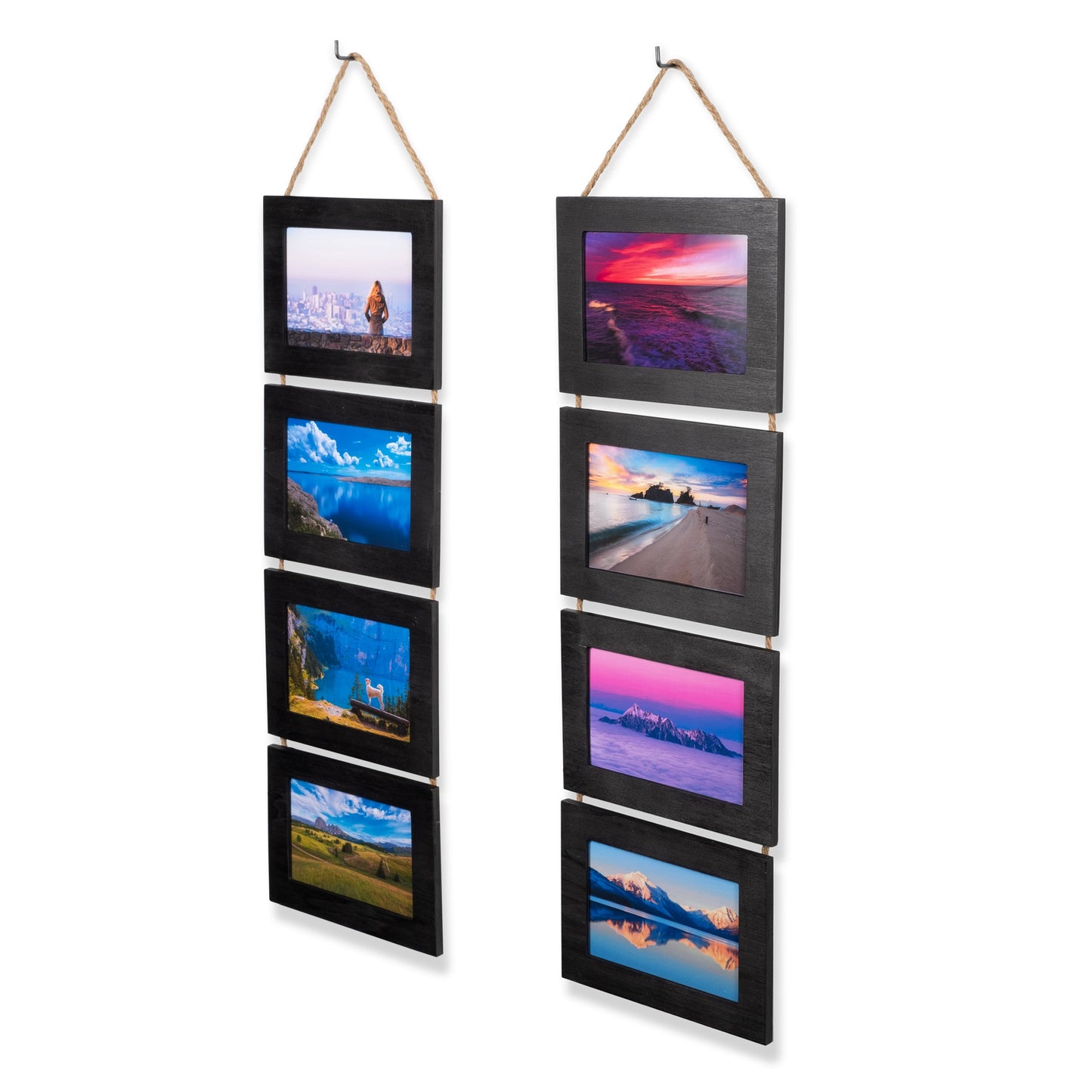 WOODARIES Hanging Collage Picture Frame - 4” x 6” Photos - Black - Set of 2